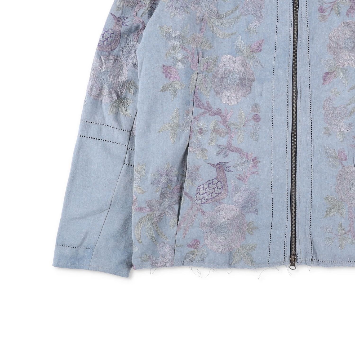 BY WALID Mens Bomber Jacket Blue Cotton Embroider Floral Band Collar XL RRP 1500 — View 3