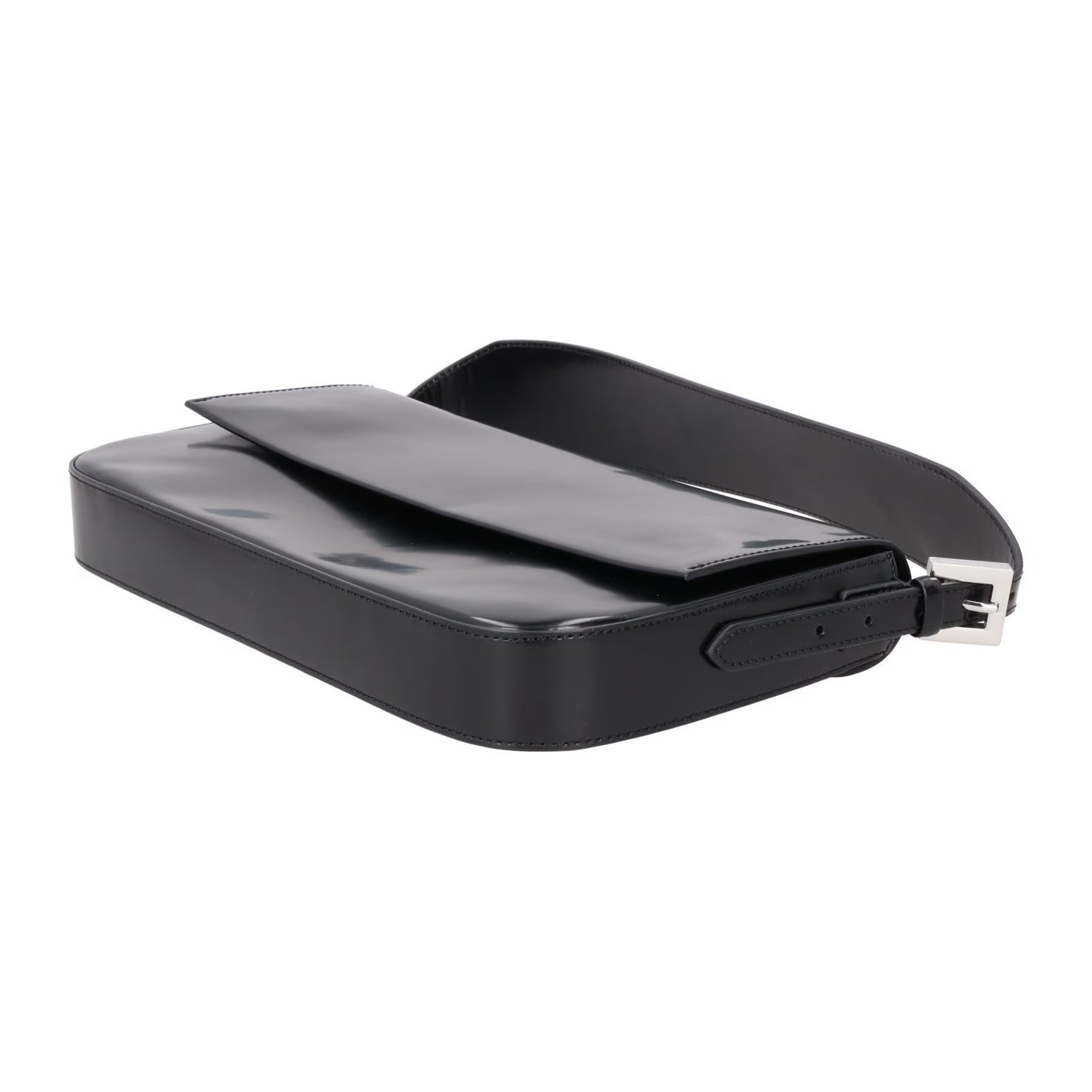 BY FAR Womens Manu Shoulder Bag Semi Patent Leather Black Silver OS RRP 410 — View 8