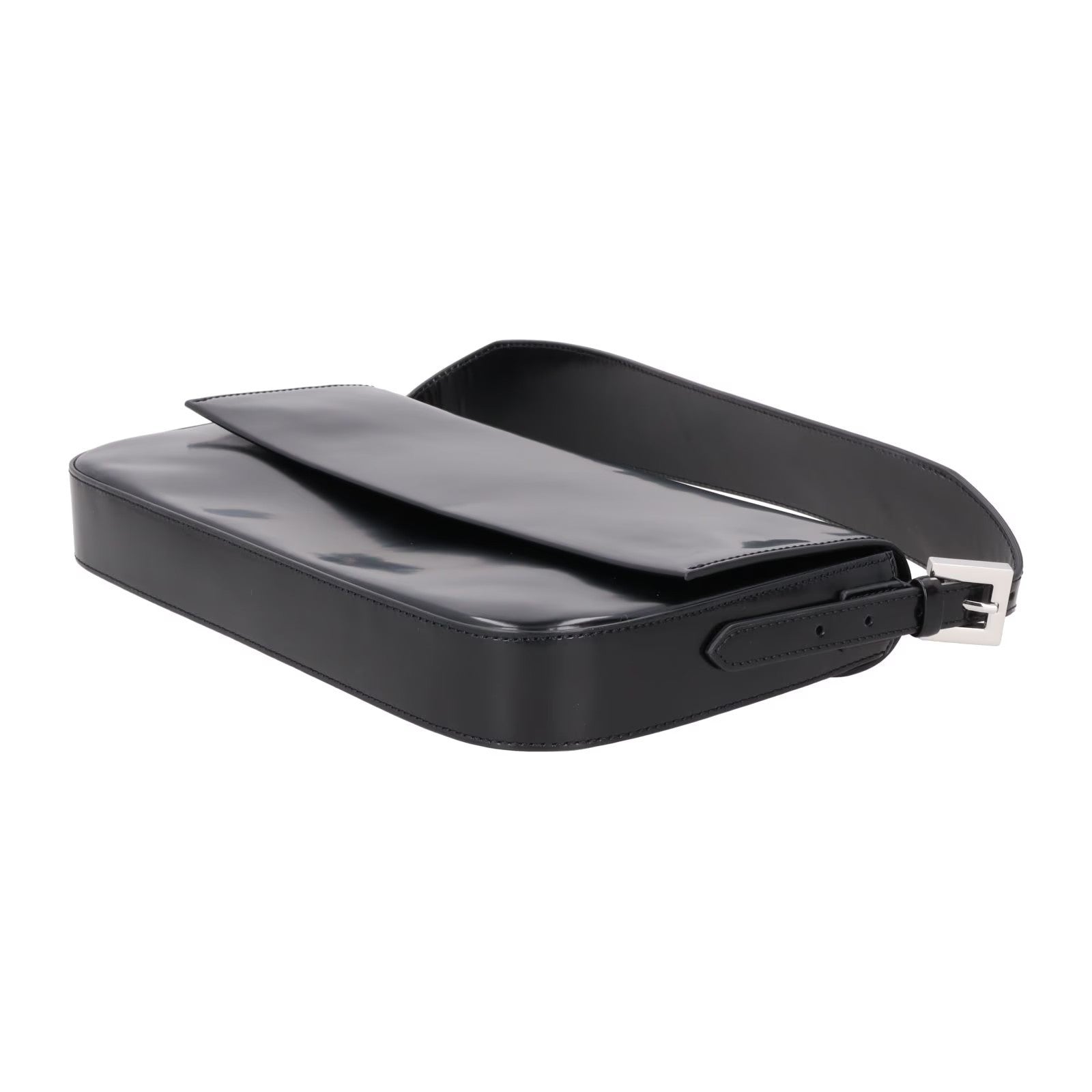 BY FAR Womens Manu Shoulder Bag Semi Patent Leather Black Silver OS RRP 410 — View 8