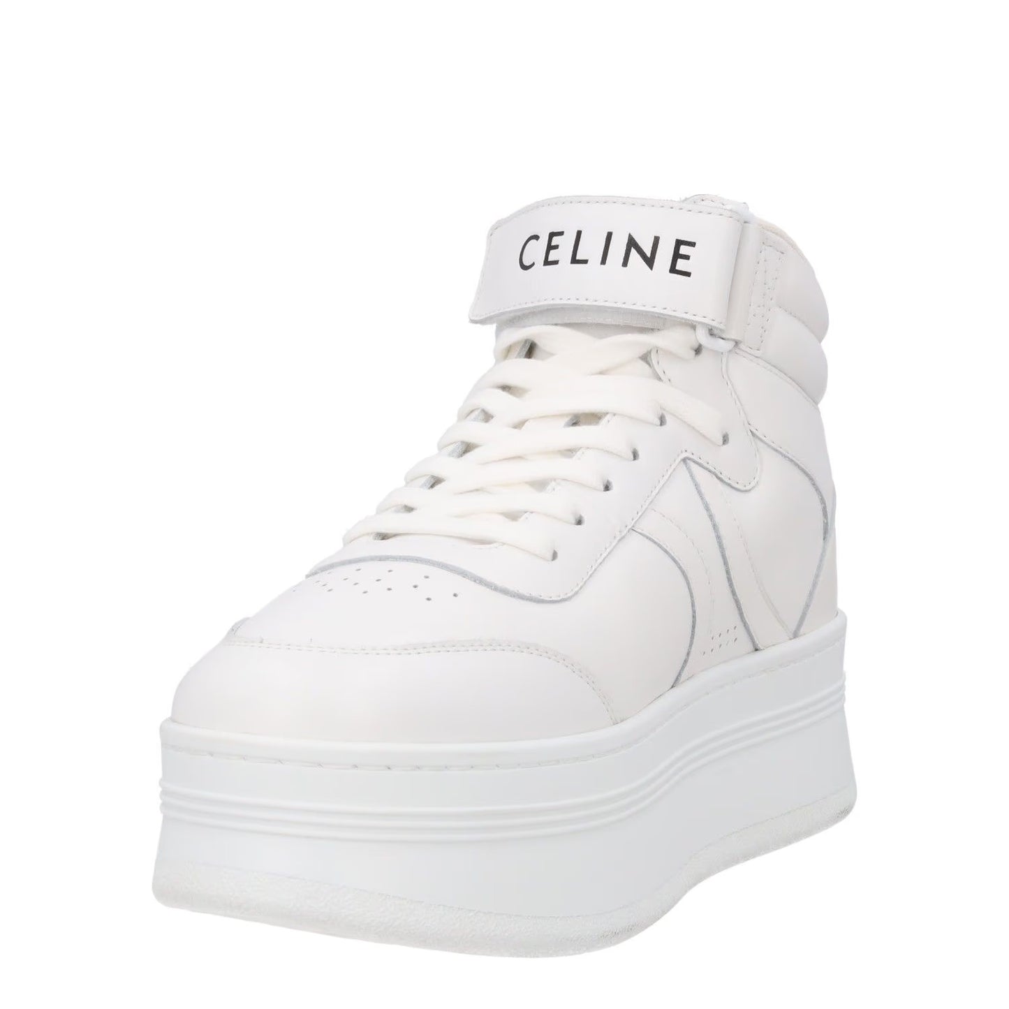 CELINE Womens Mid Lace-Up Sneakers Scratch Leather High Tops White UK 7 RRP 740 — View 3