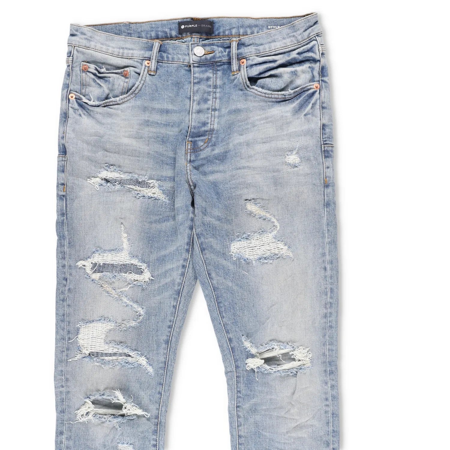 PURPLE BRAND Mens Light Indigo Vintage Ripped Skinny Jeans 5 Pocket 33 RRP 275 — View 5