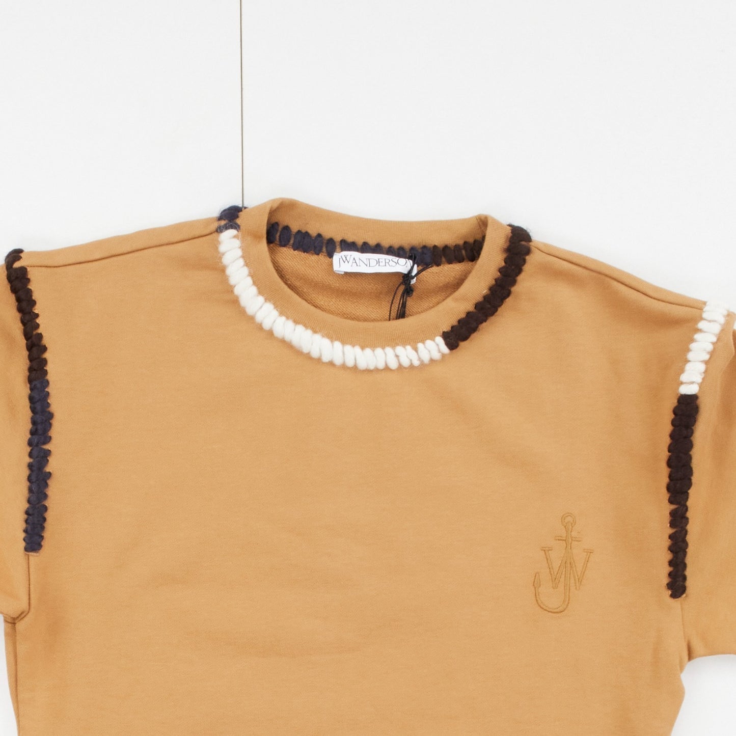 JW ANDERSON Asymmetric Contrast Stitch Crew Sweat Cotton Womens Tobbaco M RRP245 — View 6