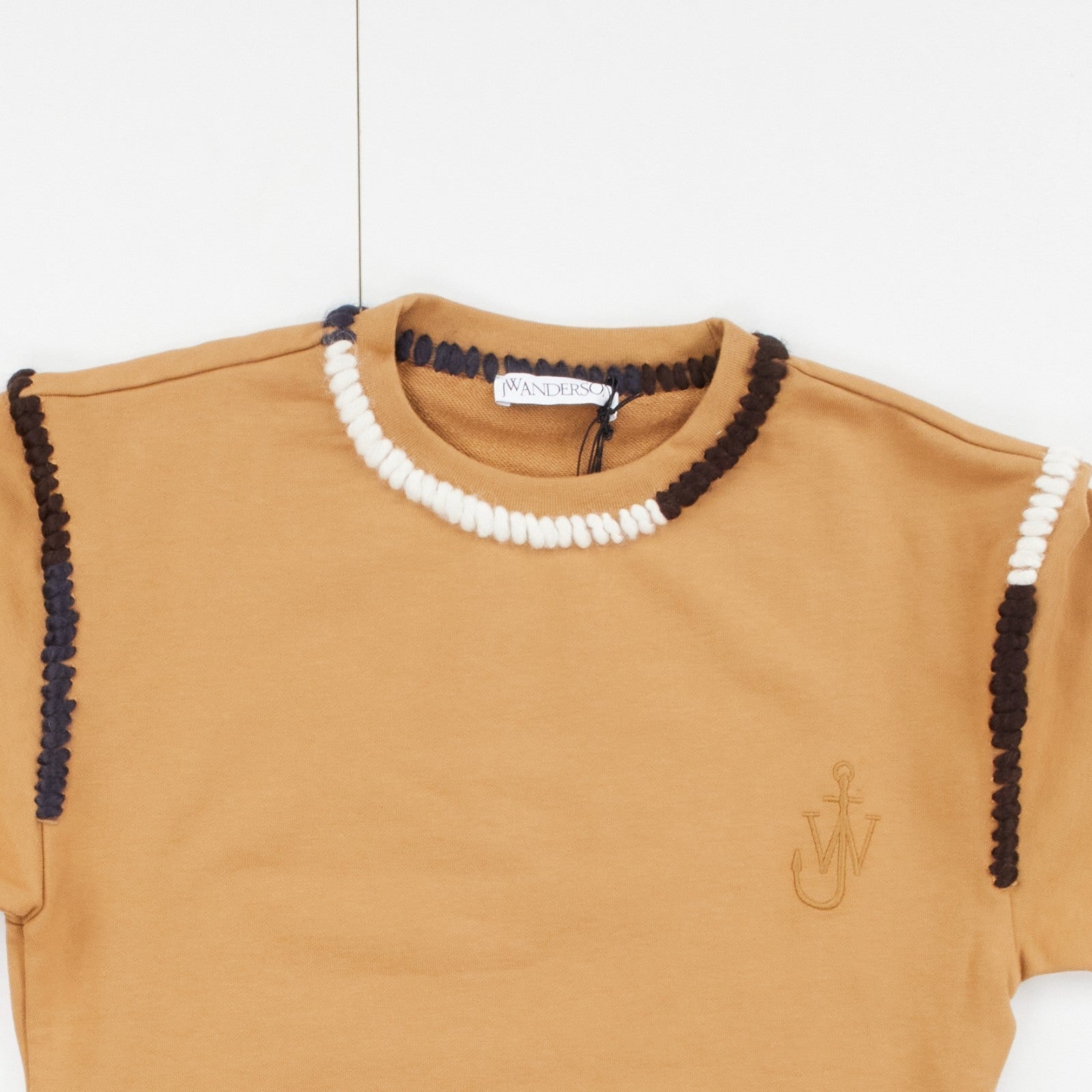 JW ANDERSON Asymmetric Contrast Stitch Crew Sweat Cotton Womens Tobbaco M RRP245 — View 6