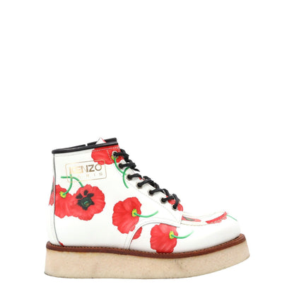 KENZO Womens Yama Lace Boots Leather Casual White Red Floral Size 39 RRP 735