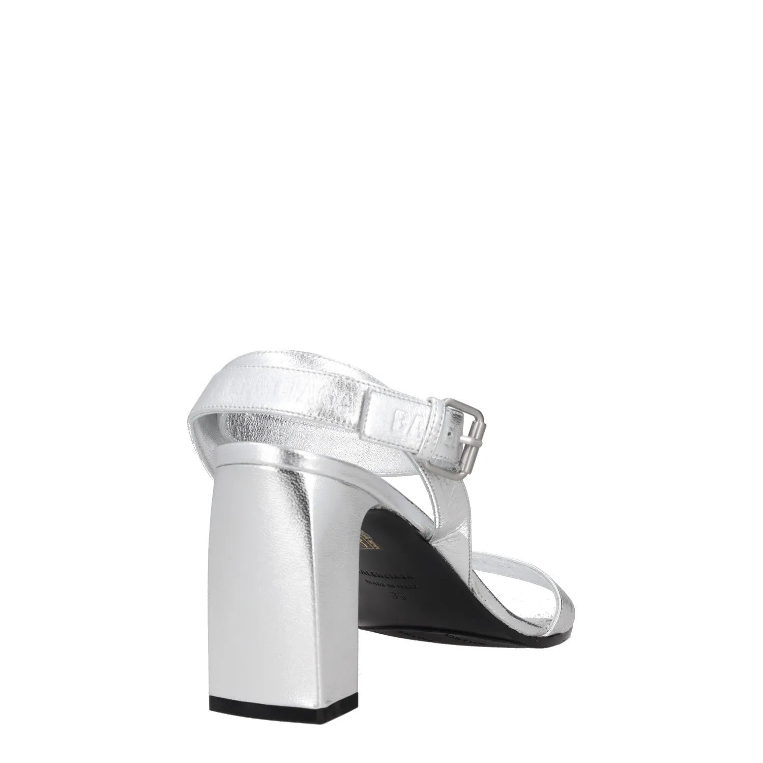BALENCIAGA Womens Strappy Heels Silver Leather Mid Heel Silver Buckle UK6 RRP650 — View 6