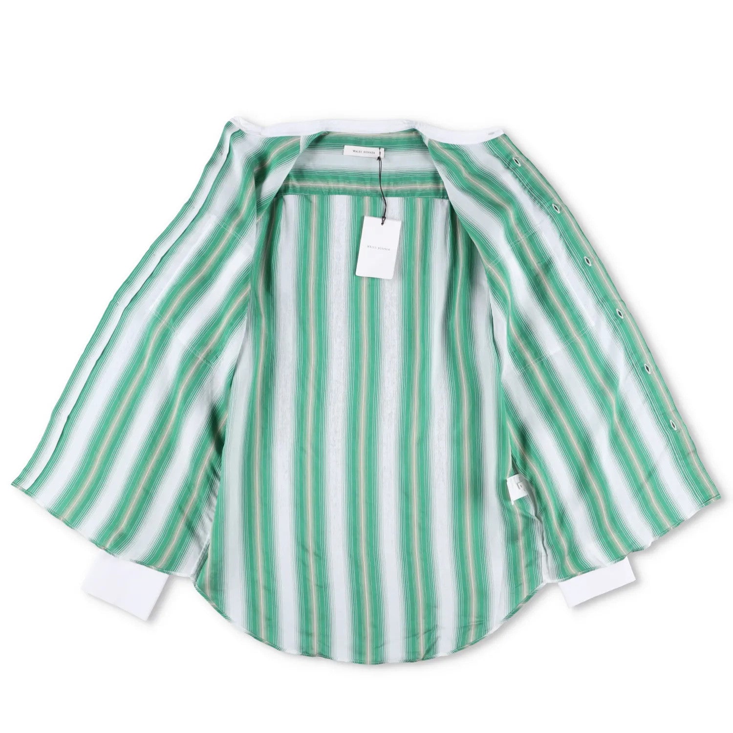 WALES BONNER Mens Cadence Silk Stripe Shirt Green White Button-Up 48 RRP 570 — View 6