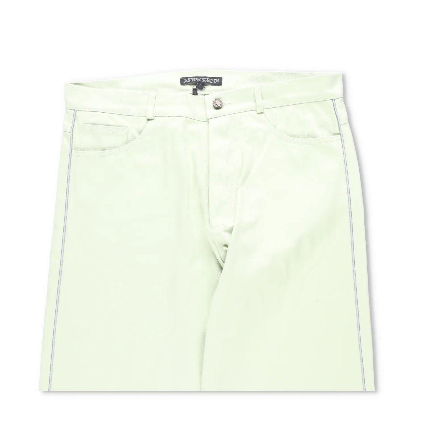 ROBYN LYNCH Mens Piping Jeans Green Straight Denim Mid Rise Logo Button L RRP390 — View 2