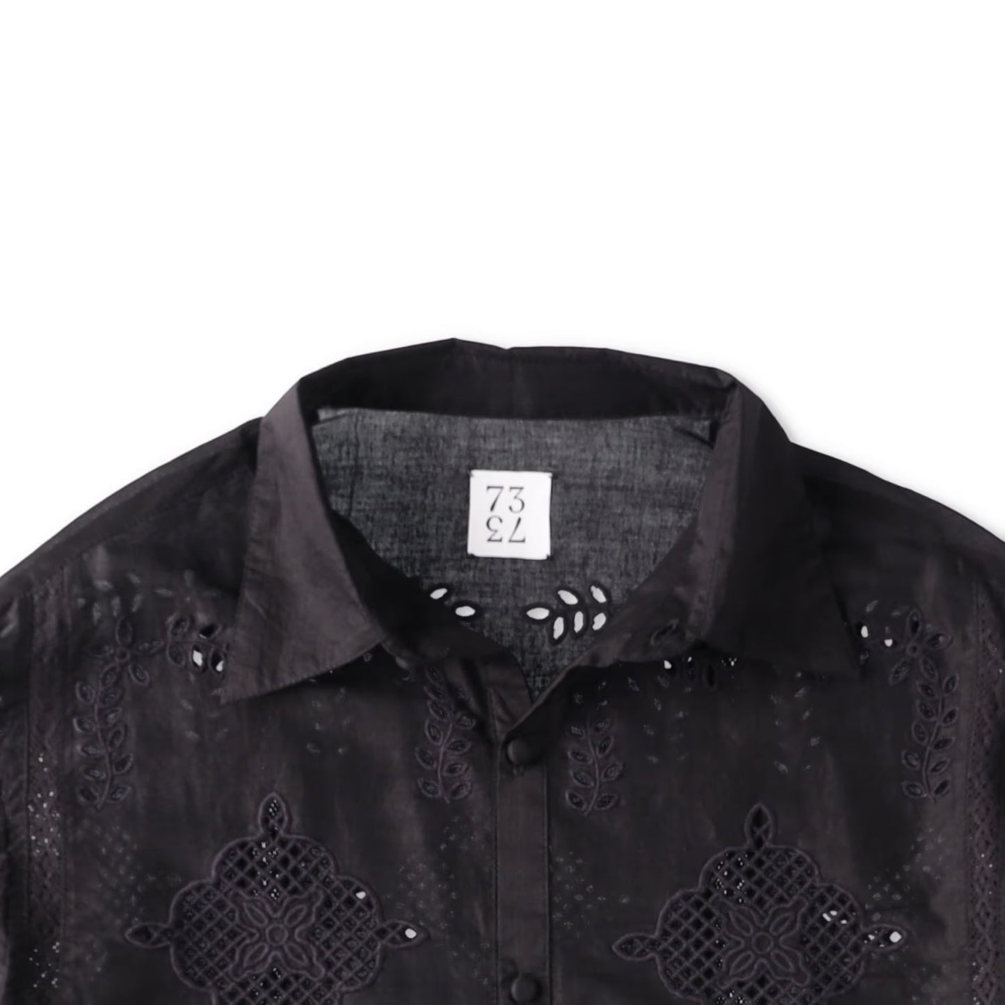 73 LONDON Mens Cut Work Broderie Long Sleeve Shirt Button-Up Black 42 RRP 443.9 — View 8
