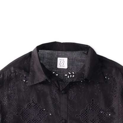 73 LONDON Mens Cut Work Broderie Long Sleeve Shirt Button-Up Black 42 RRP 443.9 — View 8