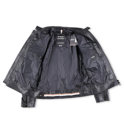 BOSS Mens Leather Biker Jacket Black Zip Closure Stand-Up Collar Size 52 RRP 450 — View 8