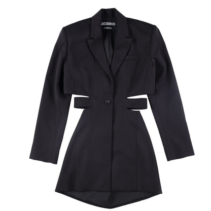 JACQUEMUS Womens La Robe Bari Long Sleeve Side Mini Dress Black 38 RRP 830