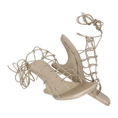 RICK OWENS Womens Sandali Mid Heel Sandal Brown Calf Leather UK7 RRP 1113 — View 7
