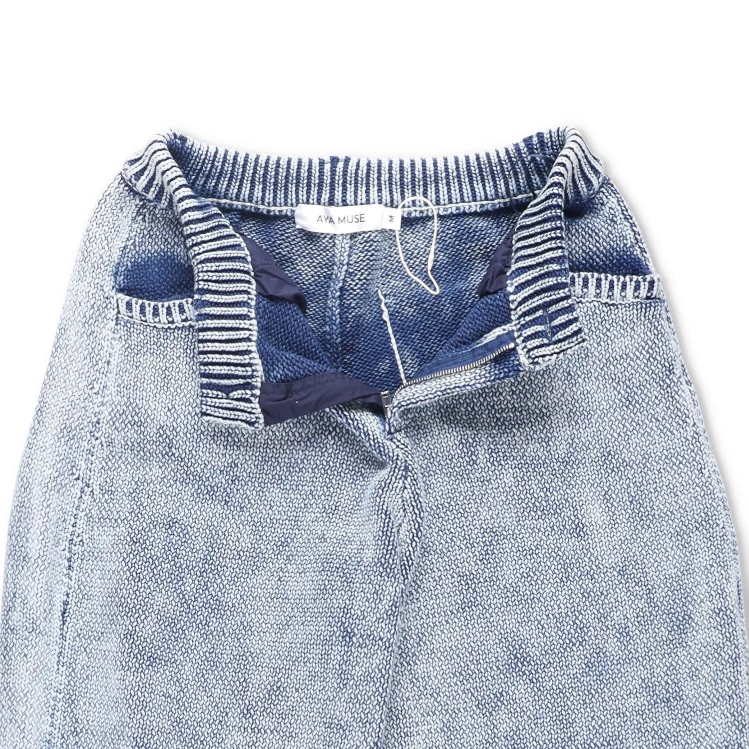 AYA MUSE Womens Beren Mid Waist Wide Leg Knit Trousers Blue Size M RRP 422 — View 6