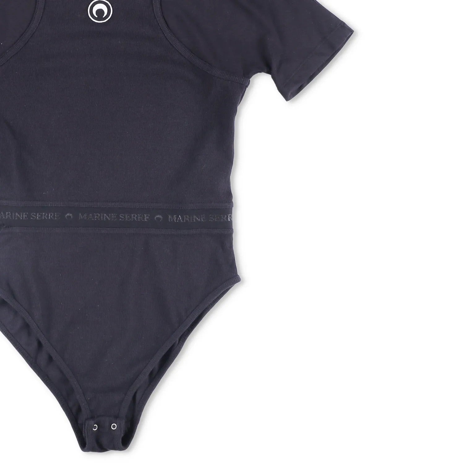 MARINE SERRE Womens Organic Cotton Rib 2X2 One-Piece Bodysuit Black L RRP 260 — View 4