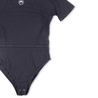MARINE SERRE Womens Organic Cotton Rib 2X2 One-Piece Bodysuit Black L RRP 260 — View 4