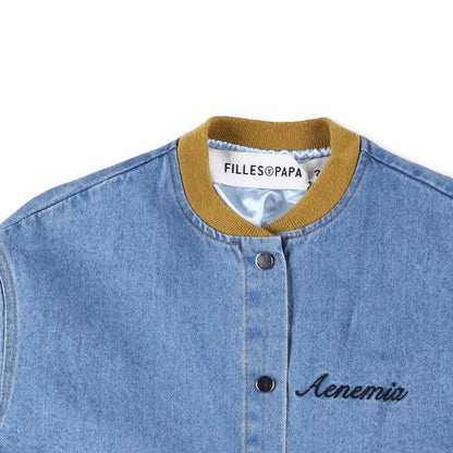FIELLES PAPA Womens Blue Cotton Bomber Jacket Collarless Pockets Size 38 RRP 400 — View 6