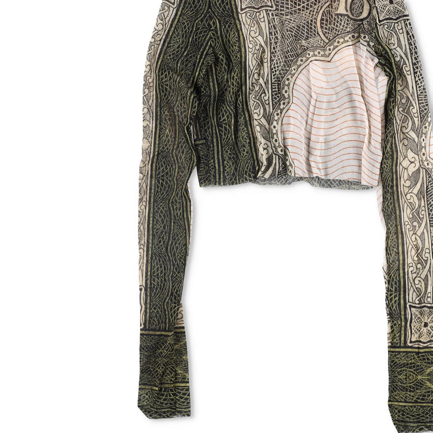 JEAN PAUL GAULTIER Cartouche Printed Mesh Crop Top Multicoloured Size L RRP 270 — View 3