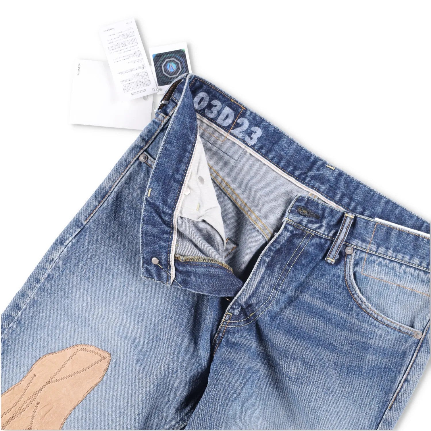 VISVIM Mens Jeans Blue Mid Wash Cotton Front Pacthes Straight Size 34 RRP 1190 — View 8