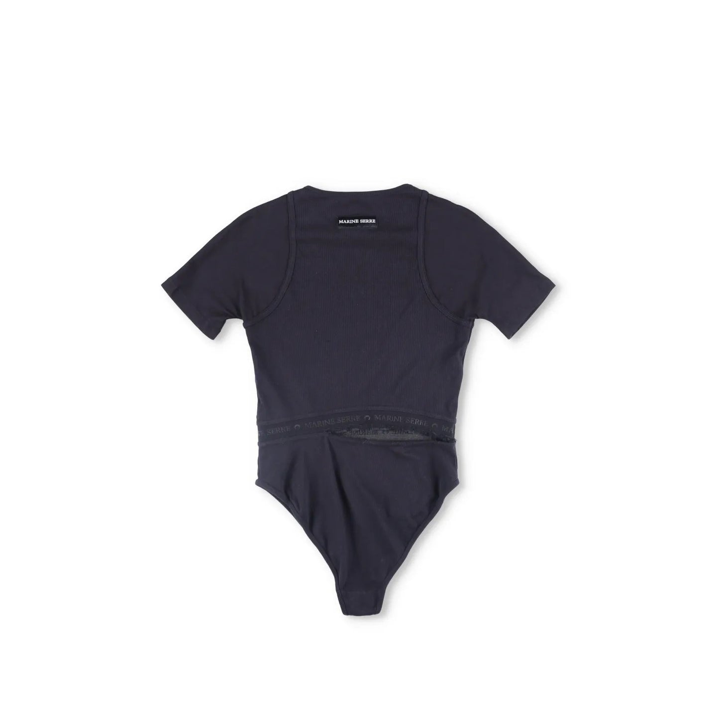 MARINE SERRE Womens Organic Cotton Rib 2X2 One-Piece Bodysuit Black L RRP 260 — View 10
