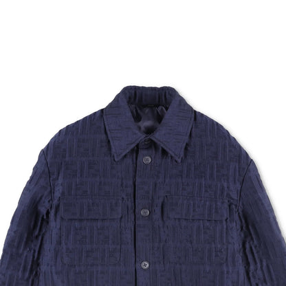 FENDI Mens Blouson Embossed Jacket Shirt Jacket Blue Knit Size 48 RRP 2150 — View 3