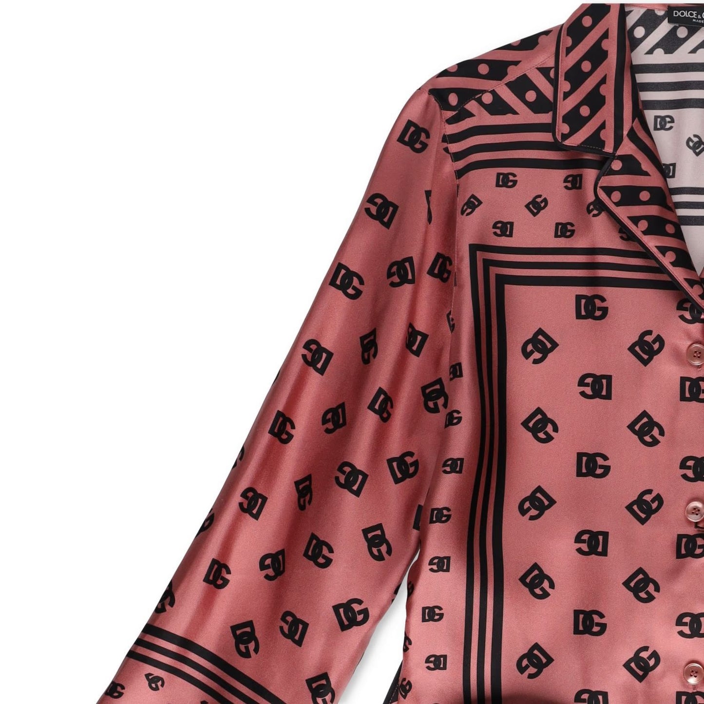 DOLCE & GABBANA Womens Dolce Allover Logo Blouse Belted Silk Pink 40 RRP 2100 — View 7