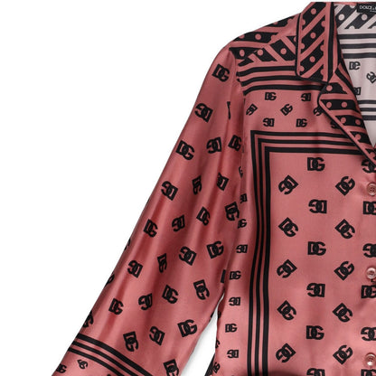 DOLCE & GABBANA Womens Dolce Allover Logo Blouse Belted Silk Pink 40 RRP 2100 — View 7