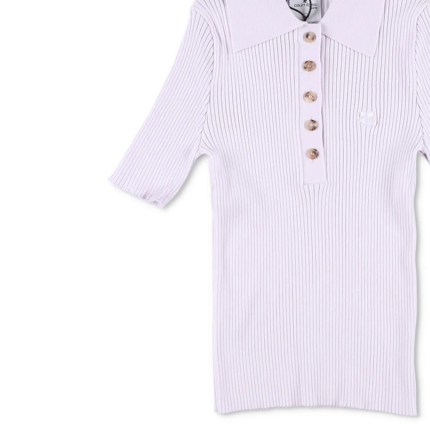 COURREGES Womens Rib Knit Polo Basic Blouse Purple Collared Buttoned L RRP 440 — View 4