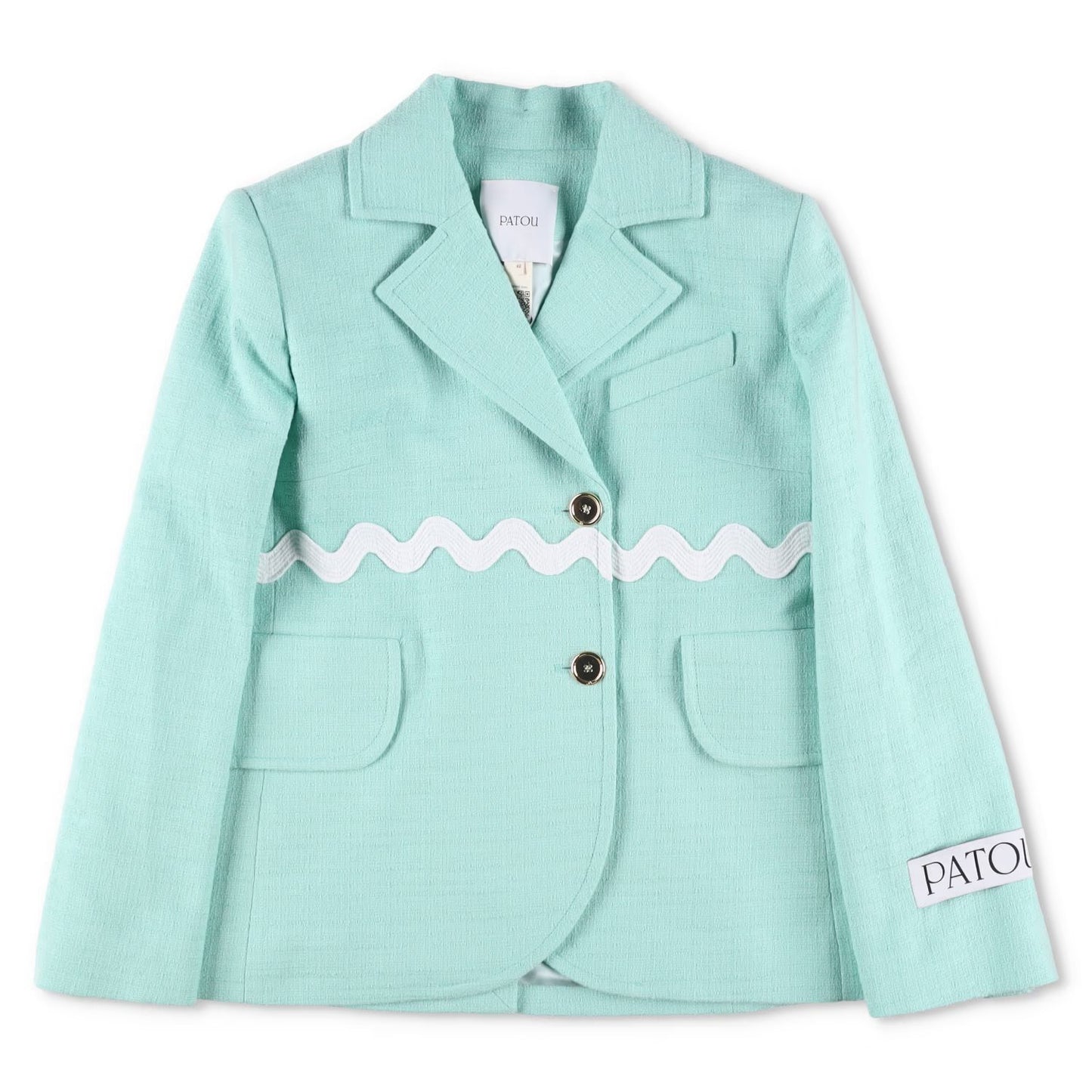 PATOU Womens Contrasted Braid Fitted J Blazer Jacket Green 2 Button 42 RRP 1100