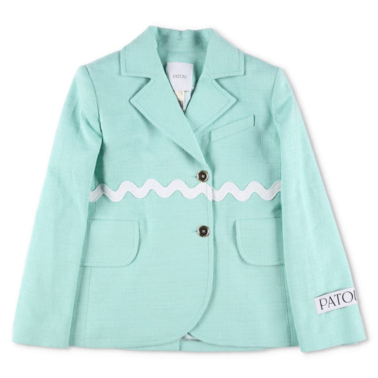 PATOU Womens Contrasted Braid Fitted J Blazer Jacket Green 2 Button 42 RRP 1100