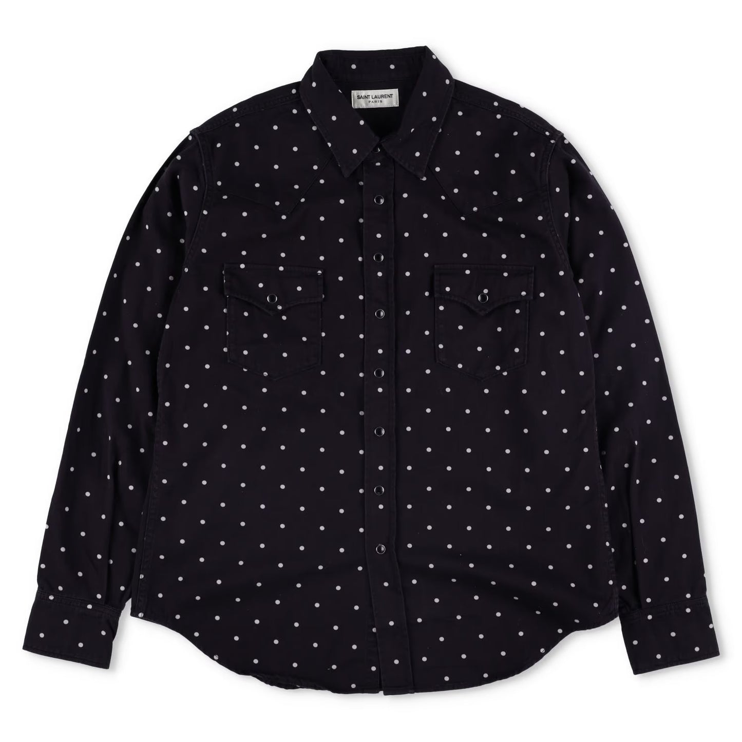 SAINT LAURENT Mens Button Up Shirt Collared Black White Dotted Cotton XL RRP 550