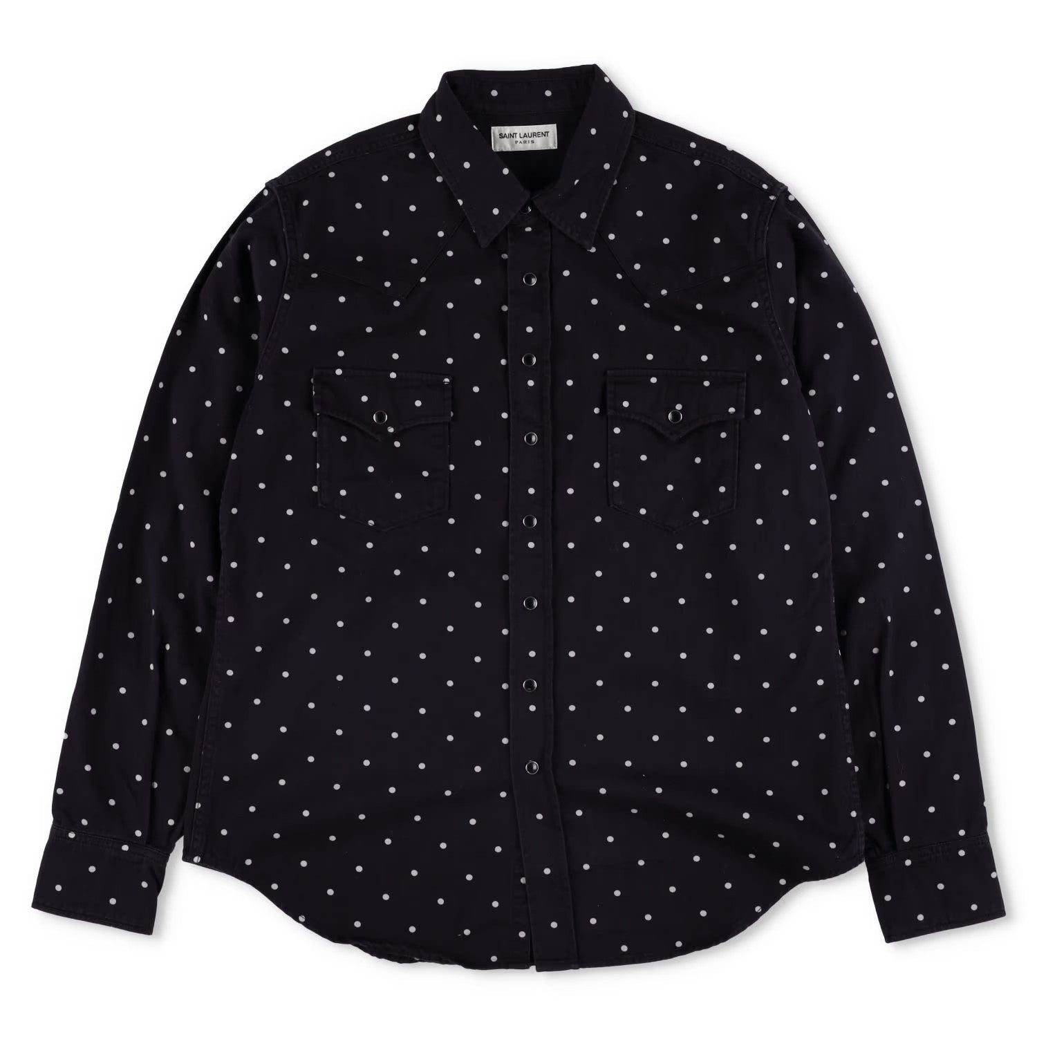 SAINT LAURENT Mens Button Up Shirt Collared Black White Dotted Cotton XL RRP 550