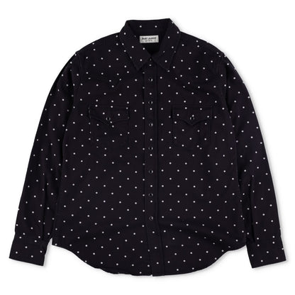 SAINT LAURENT Mens Button Up Shirt Collared Black White Dotted Cotton XL RRP 550