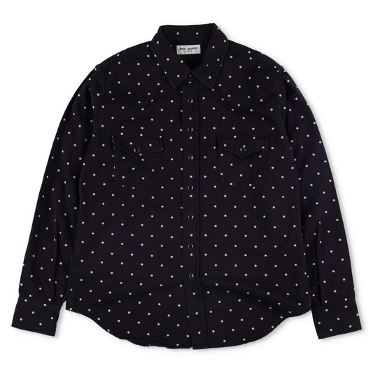 SAINT LAURENT Mens Button Up Shirt Collared Black White Dotted Cotton XL RRP 550