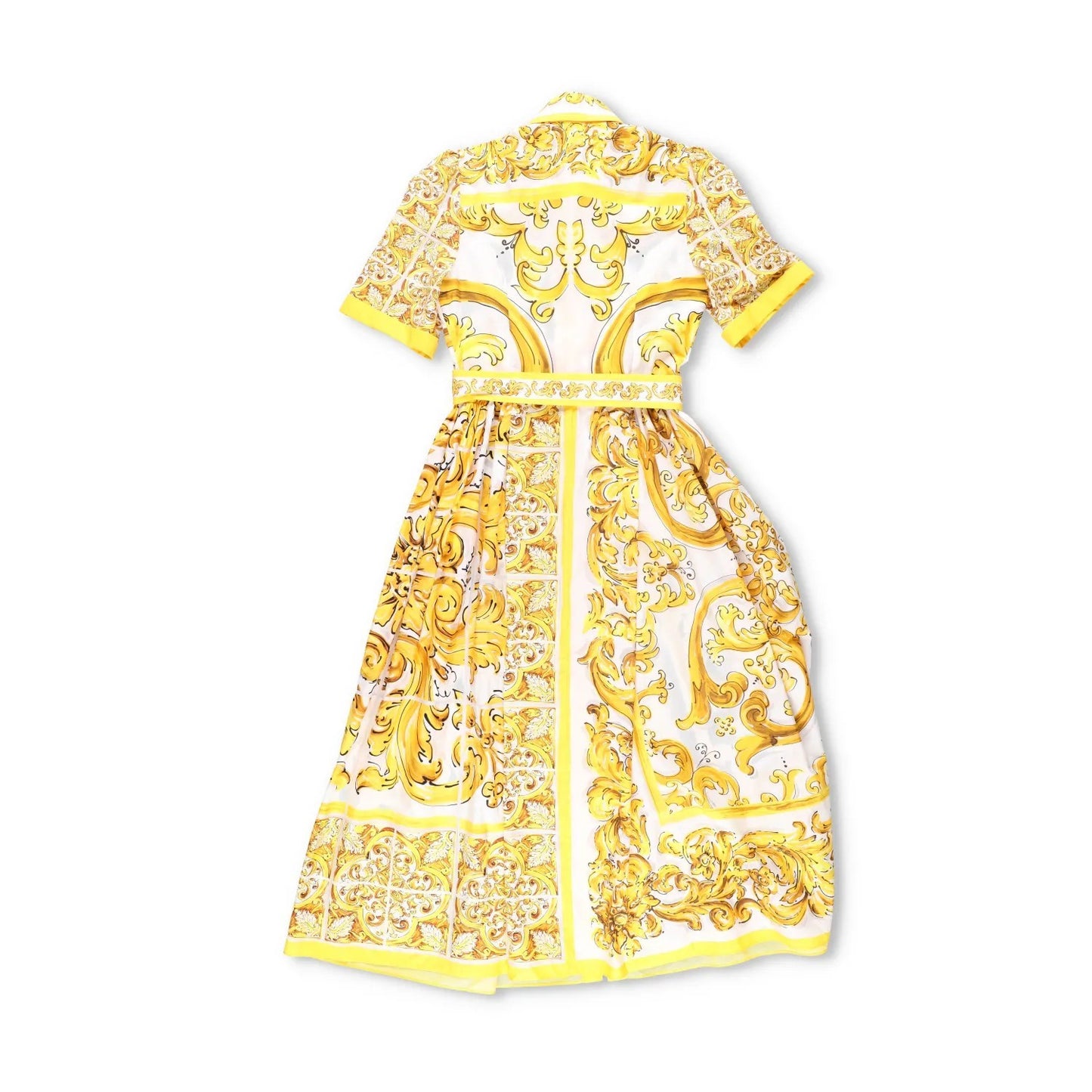 DOLCE & GABBANA Womens Dress Midi Short Sleeve Maiolica Yellow Size 40 RRP 2150 — View 6
