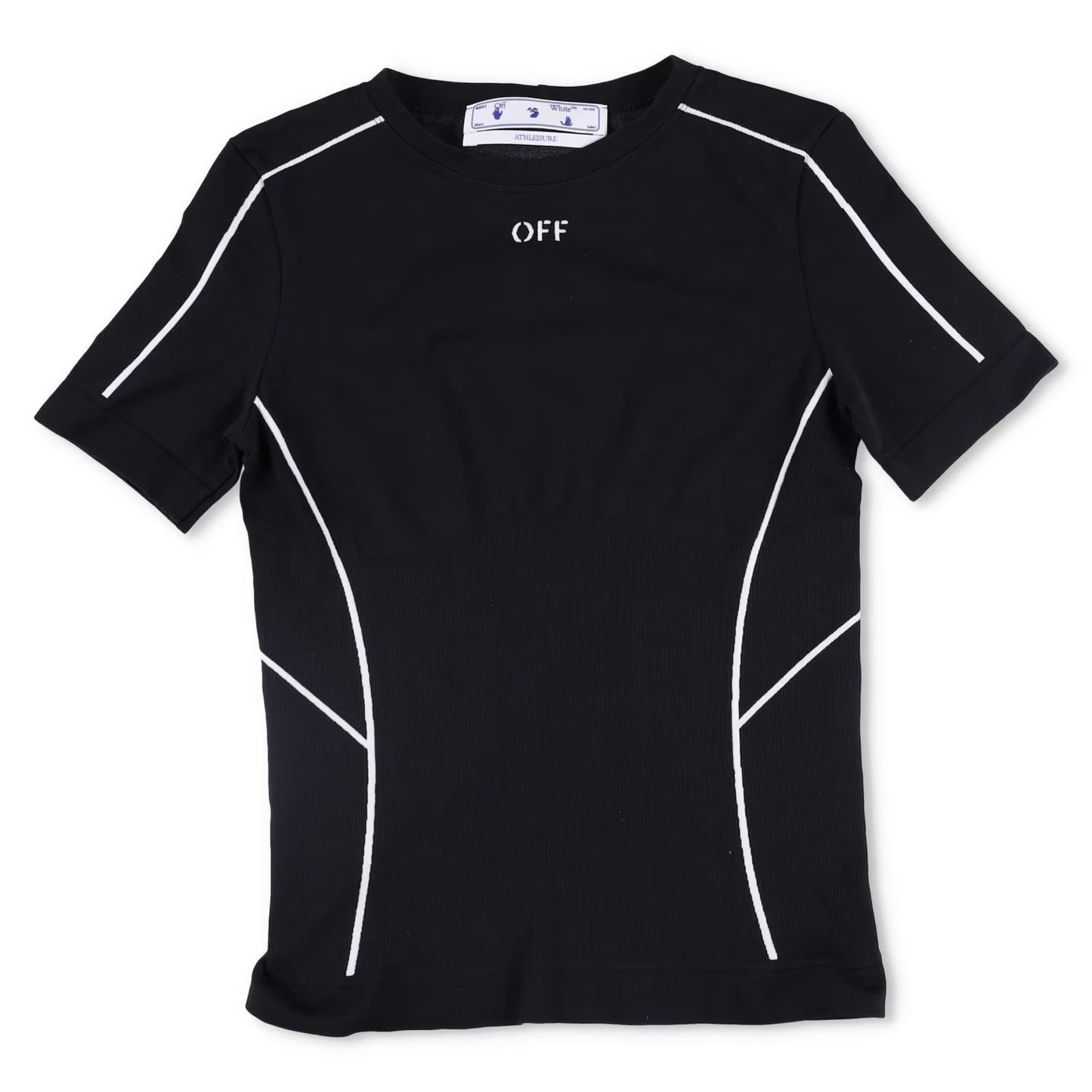 OFF-WHITE T-Shirt Black Synthetic White Striped Crew Neck Slim Fit S RRP250
