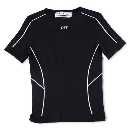 OFF-WHITE T-Shirt Black Synthetic White Striped Crew Neck Slim Fit S RRP250
