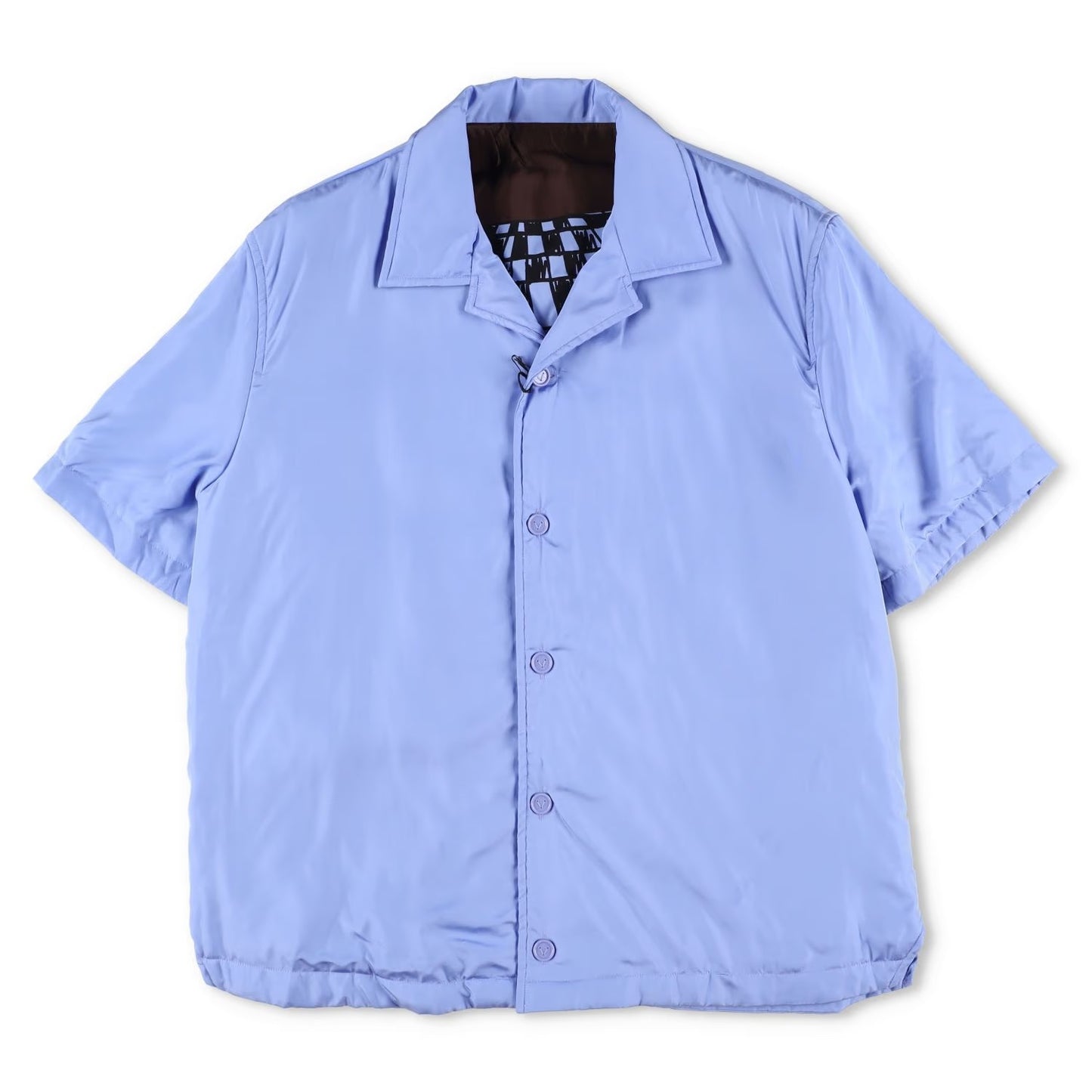 BOTTEGA Men Button Up Shirt Blue Short Sleeve Satin Regular Polyester 48 RRP1250