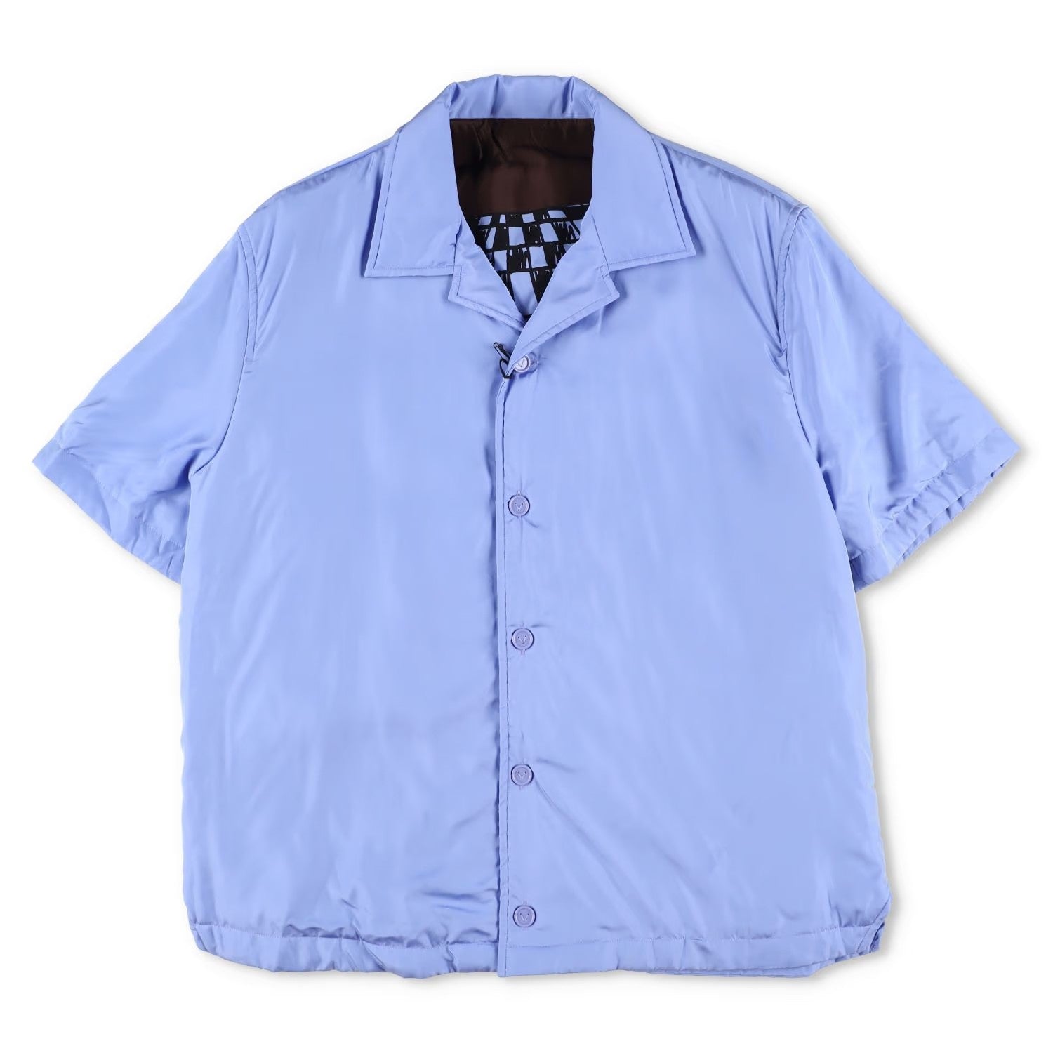 BOTTEGA Men Button Up Shirt Blue Short Sleeve Satin Regular Polyester 48 RRP1250
