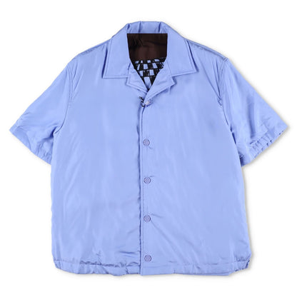 BOTTEGA Men Button Up Shirt Blue Short Sleeve Satin Regular Polyester 48 RRP1250