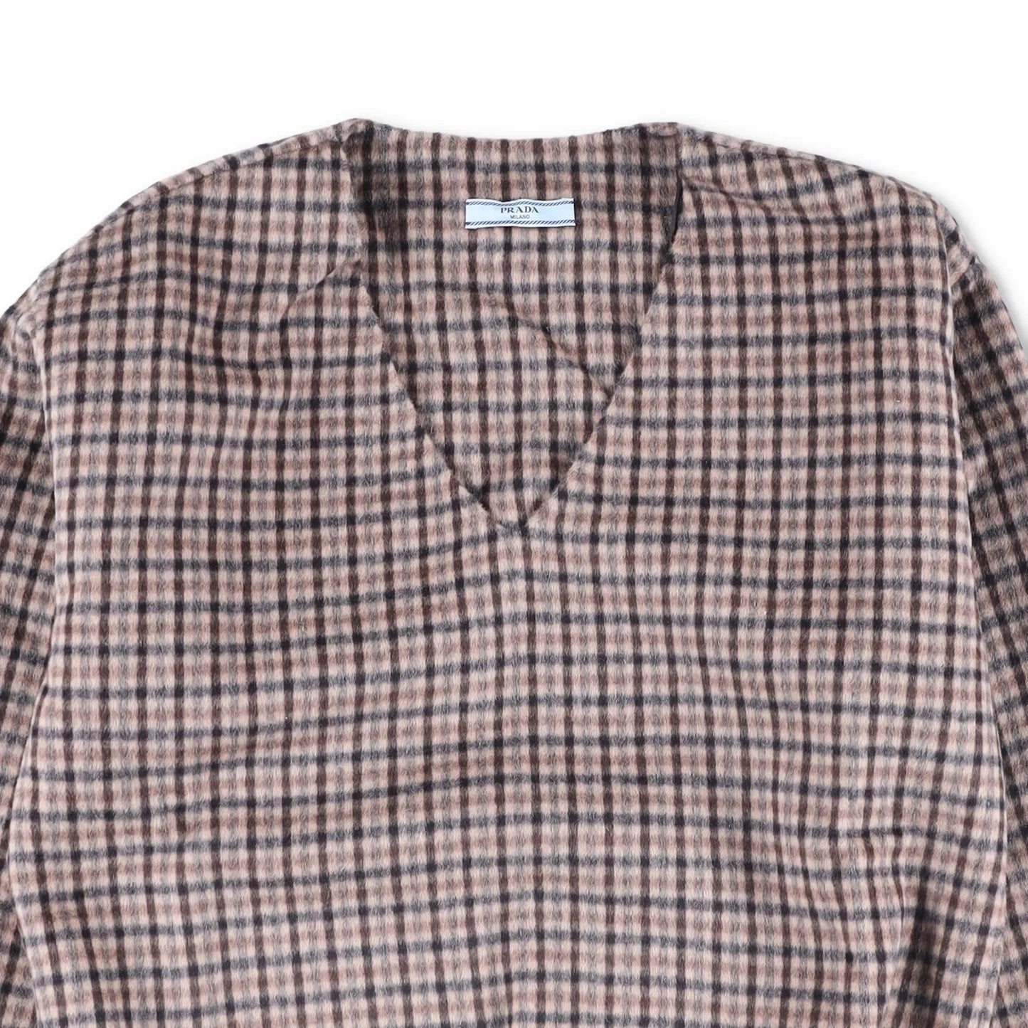 PRADA Womens Blouse V-Neck Long Sleece Check Pattern Brown Size 40 RRP 2830 — View 2
