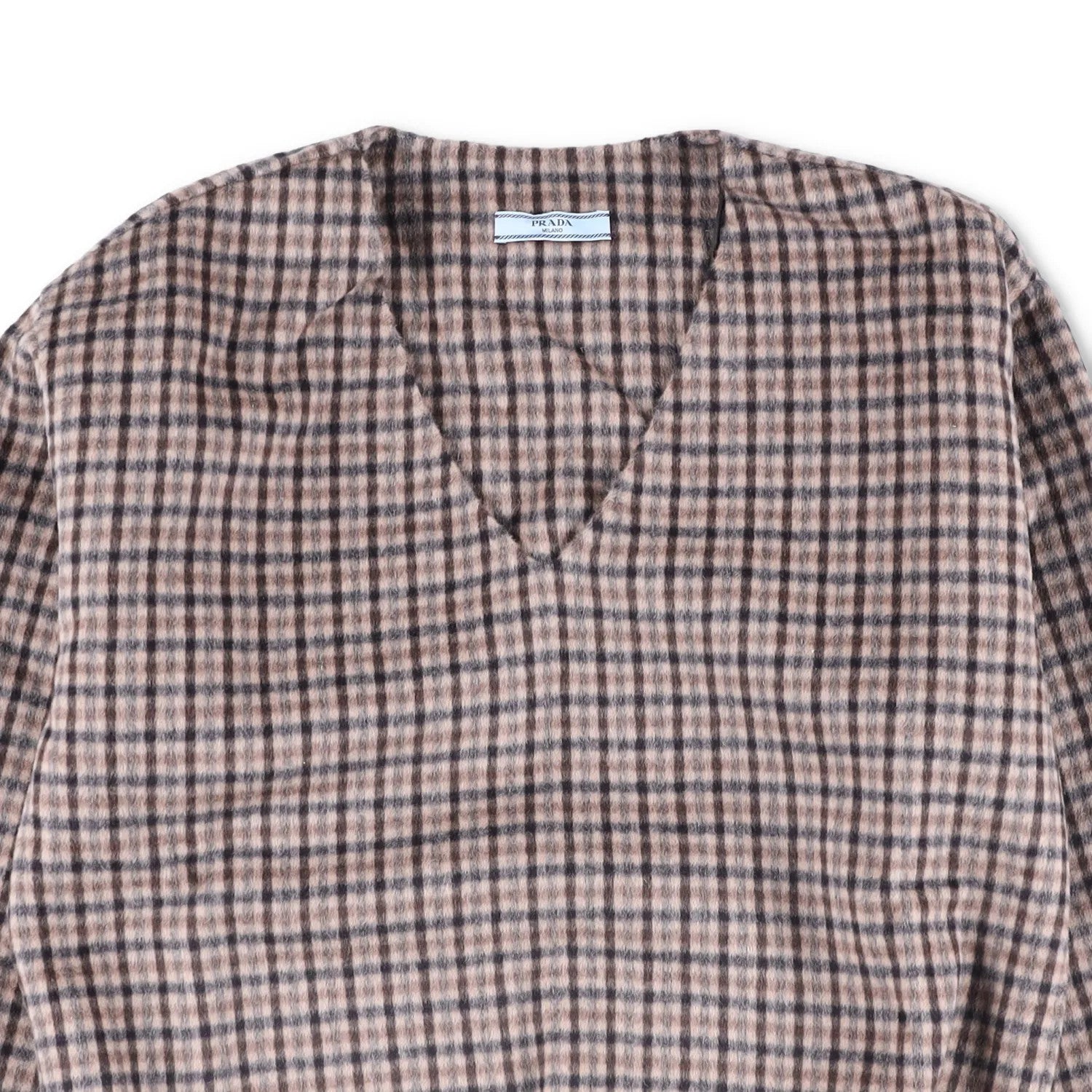 PRADA Womens Blouse V-Neck Long Sleece Check Pattern Brown Size 40 RRP 2830 — View 2