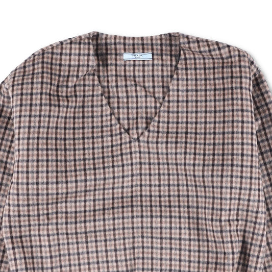 PRADA Womens Blouse V-Neck Long Sleece Check Pattern Brown Size 40 RRP 2830 — View 2