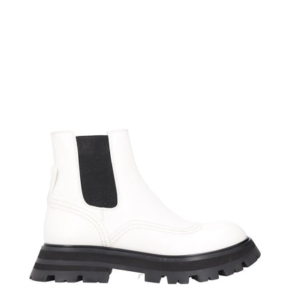 ALEXANDR MCQUEEN Womens Chelsea Boots White Leather Black Sole EU 35.5 RRP 525