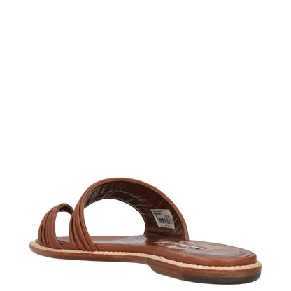 MANOLO BLAHNIK Womens Sandal Brown Leather Slider Open Toe Flat UK 4 RRP 600 — View 5