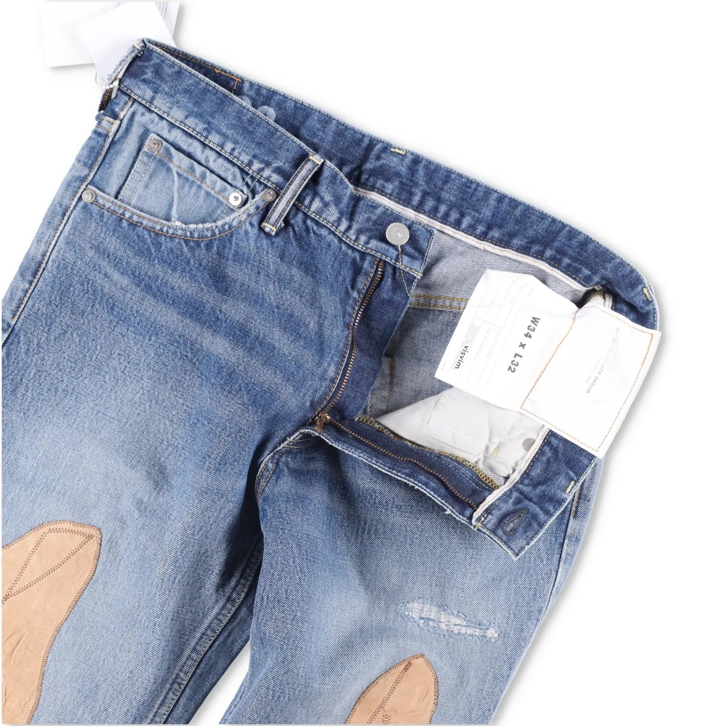 VISVIM Mens Jeans Blue Mid Wash Cotton Front Pacthes Straight Size 34 RRP 1190 — View 7