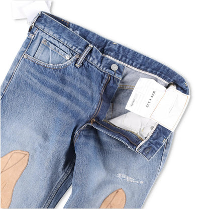 VISVIM Mens Jeans Blue Mid Wash Cotton Front Pacthes Straight Size 34 RRP 1190 — View 7