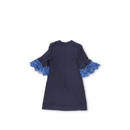 Valentino Womens Dress Mini Blue Lace Zip Round Neck 3/4 Bell Sleeve 38 RRP 1800 — View 9