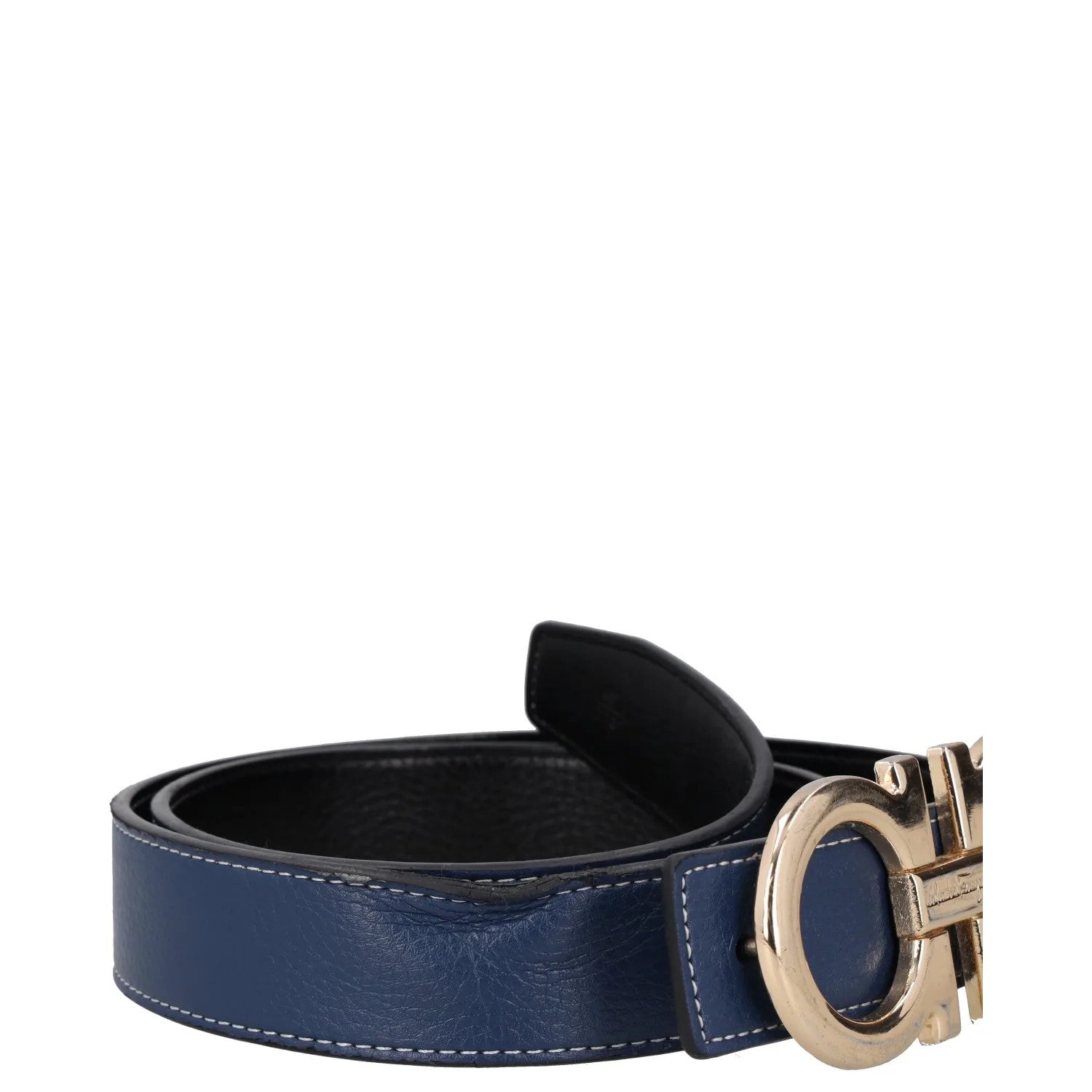 SALVATORE FERRAGAMO Womens Belt Blue Leather Gold Buckle Size 46 RRP 350 — View 8