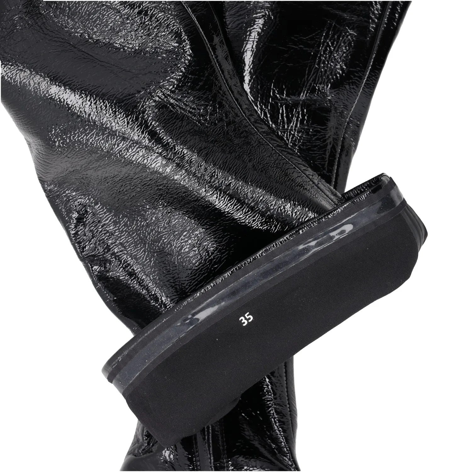 PRADA Womens Thigh High Boots Black Leather Shiny Chunky Sole UK 5 RRP 1600 — View 7