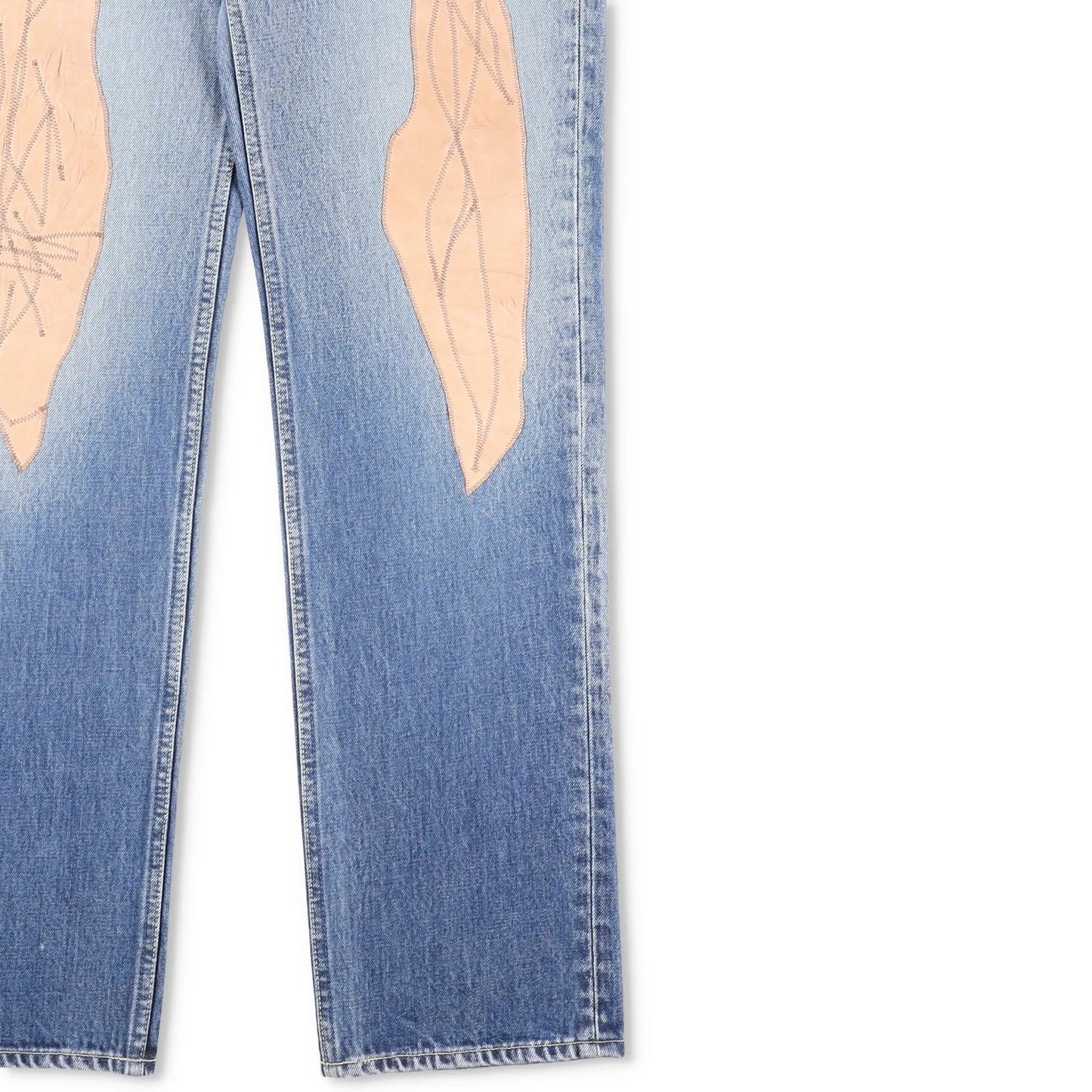 VISVIM Mens Jeans Blue Mid Wash Cotton Front Pacthes Straight Size 34 RRP 1190 — View 4